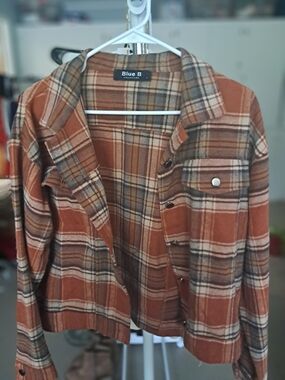 Blue B Rust Plaid Button-Front Jean Jacket